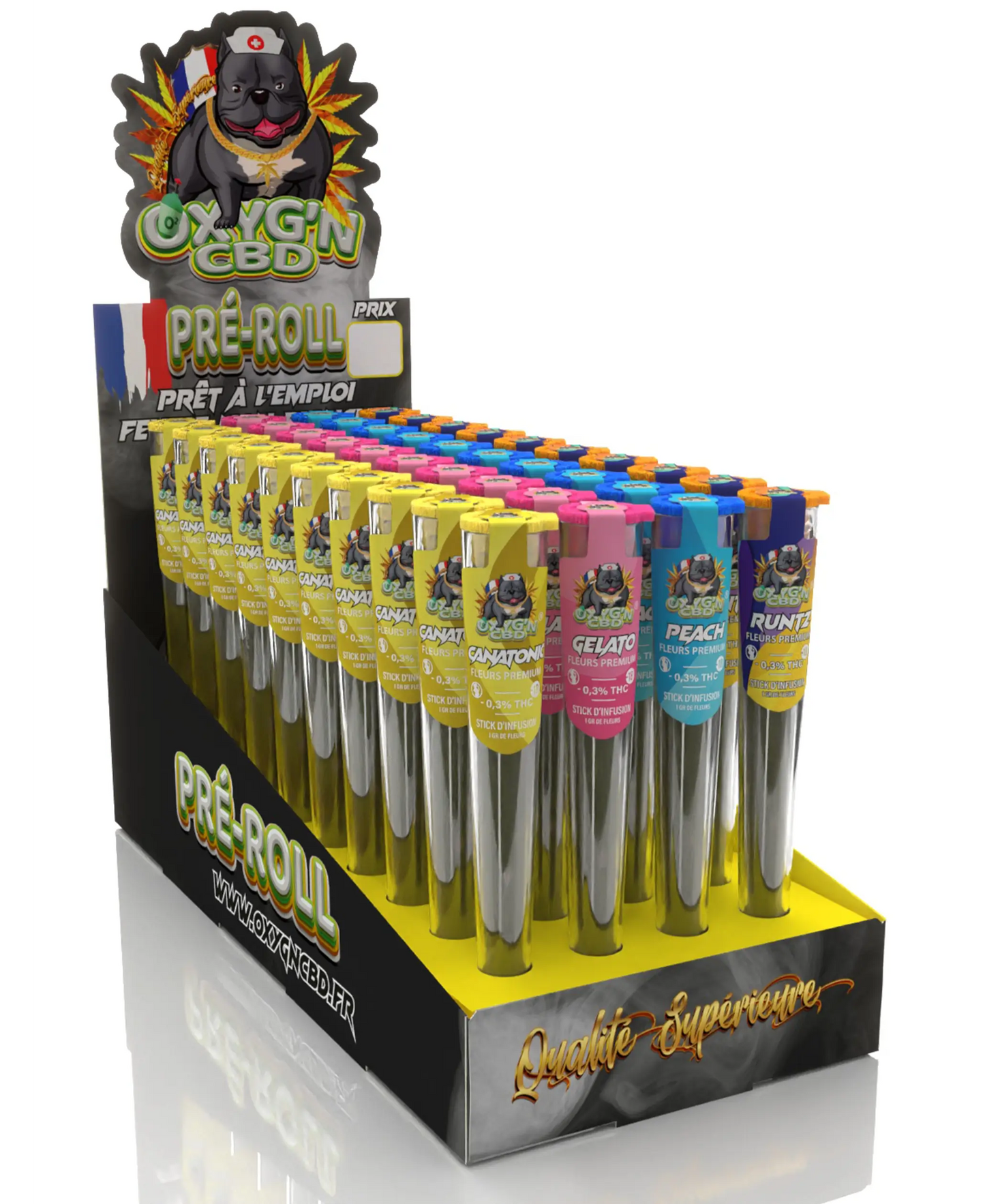 Présentoir 40 Pré Rolls C (Runtz, Gelato, Peach et Canatonic) - OXYG'N