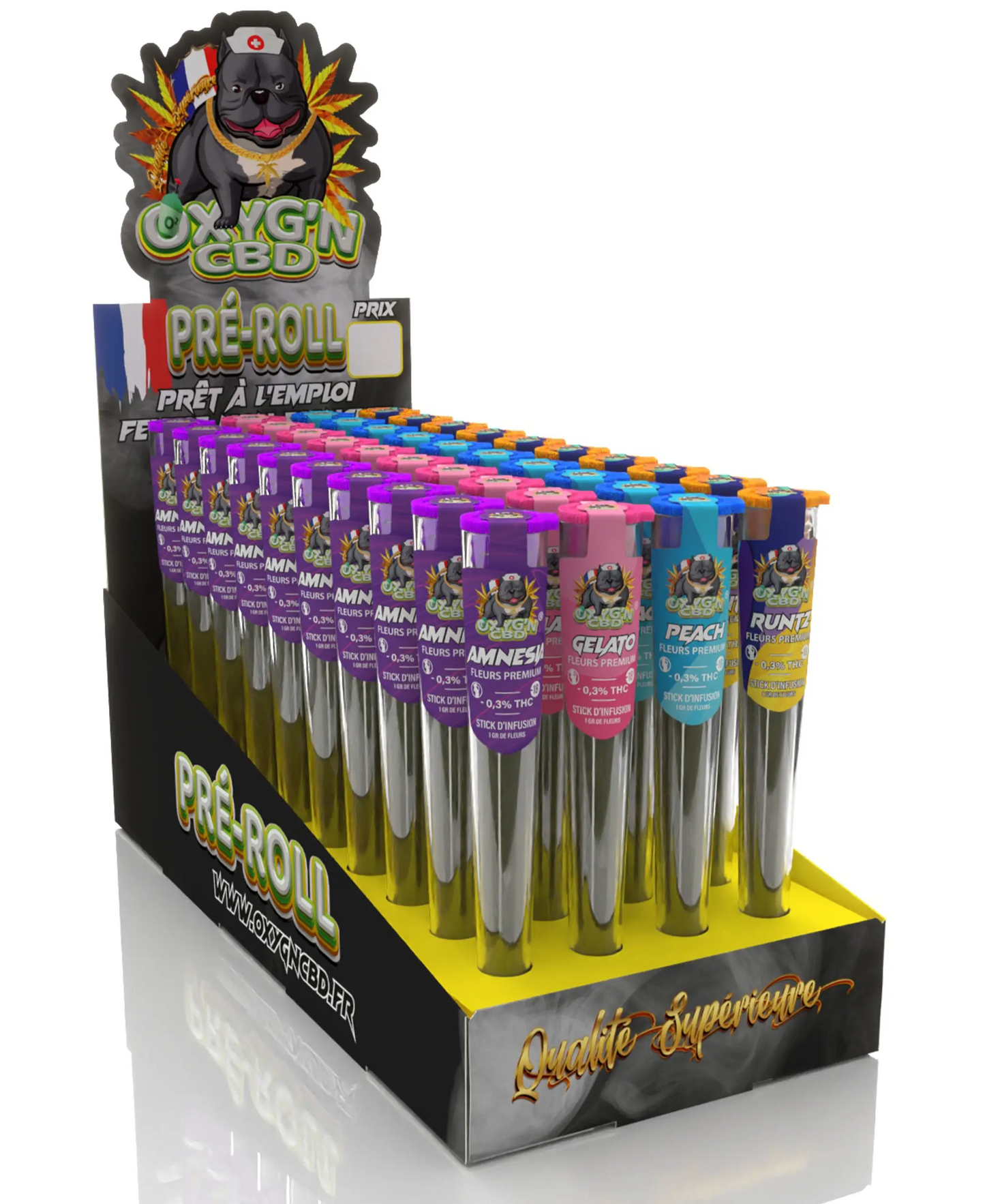Présentoir 40 Pré Rolls B (Runtz, Gelato, Peach et Amnésia) - OXYG'N