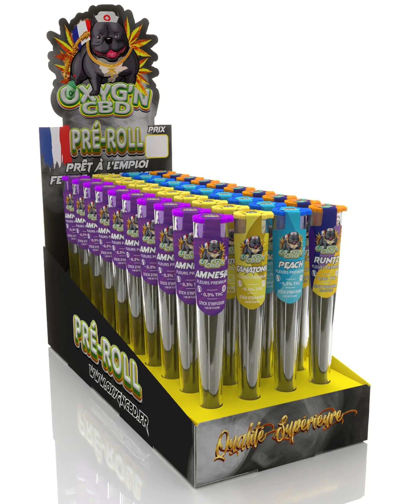 Présentoir 40 Pré Rolls B (Amnesia-Canatonic-Peach-Runtz) - OXYG'N