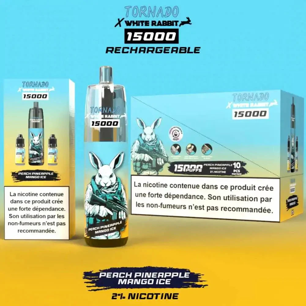 Puff Peach Pineapple Mango Ice 15000 bouffees Tornado x White Rabbit - OXYG'N